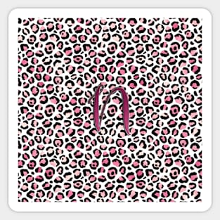 Letter N Monogram & Pink Leopard Print Sticker